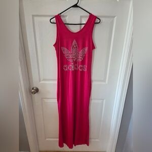 Adidas Vibrant Pink Maxi Dress with Rhinestone Logo